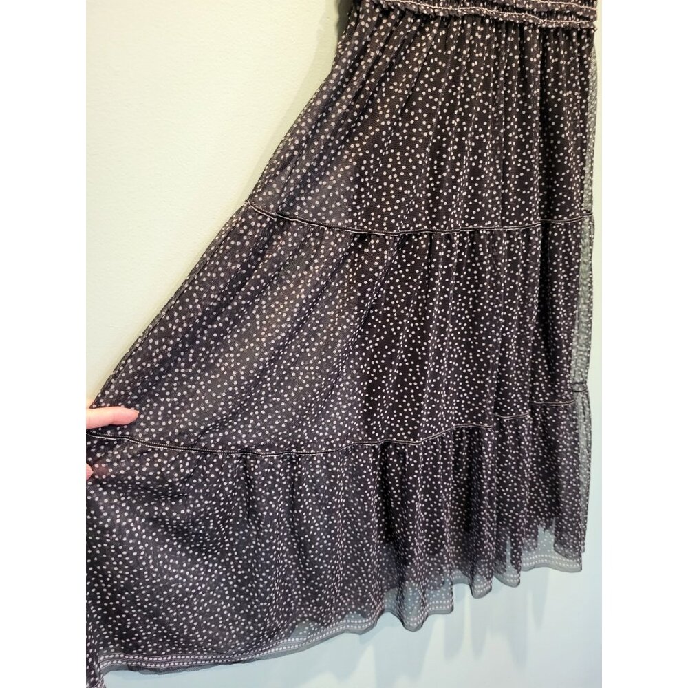Black Polkadot Sleeveless Tiered Midi Dress Sz L Max Studio Dark Cottagecore - Picture 3 of 8